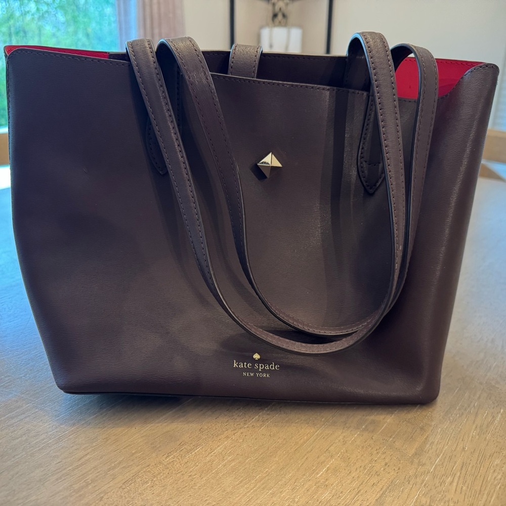 Kate Spade Dark Brown Tote with Red Interior